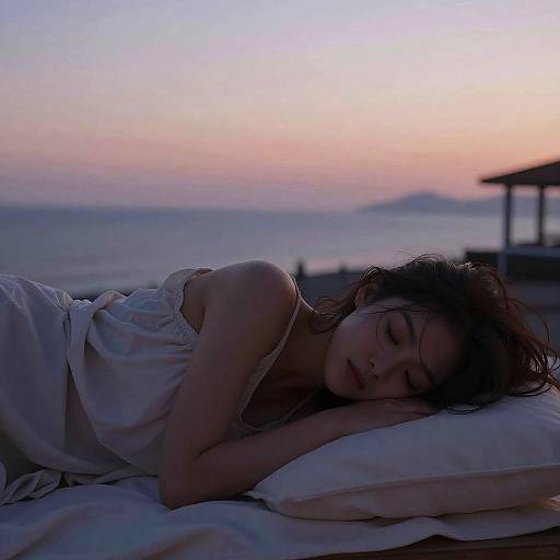 Mujer Durmiendo en Terraza al Atardecer