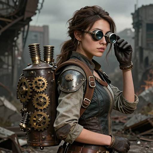 Realistic Steampunk Engineer Girl Art