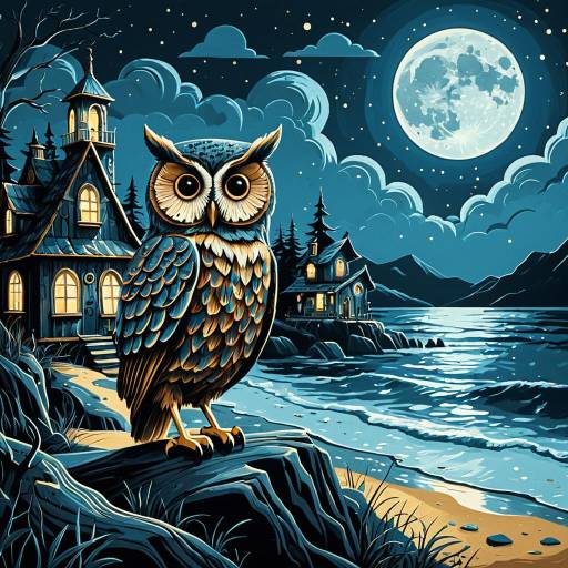 Surreal Owl in Enchanted Forest Scene