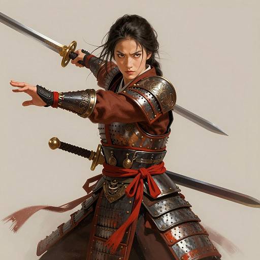 Dynamic Asian Female Warrior Illustration