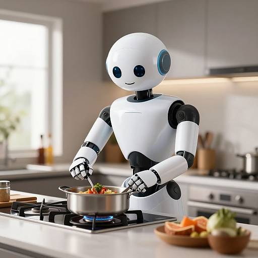 Helpful Robot Cooking Gourmet Meal