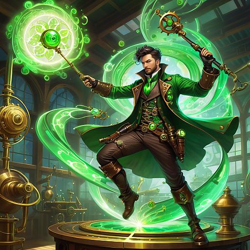 Fearless Steampunk Mage in Action Fearless Steampunk Mage in Action