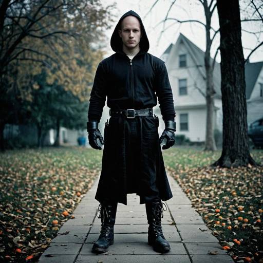 Bald Man in Black Hooded Costume