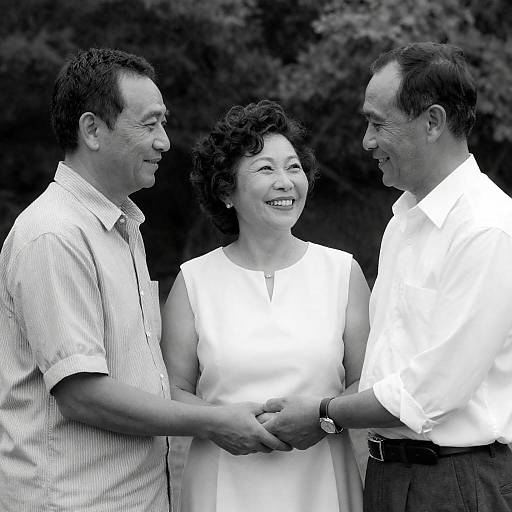 Smiling Trio in Black-and-White Photo