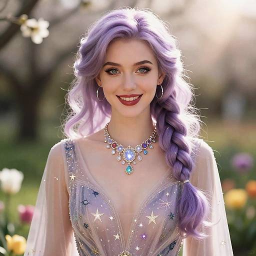 Woman with Lilac Hair in Celestial Dress