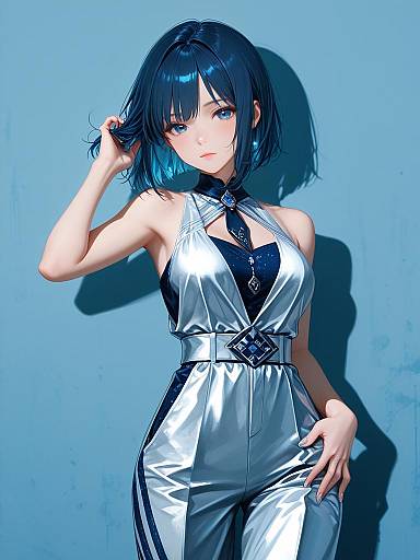 Stylish Anime Girl in Elegant Jumpsuit