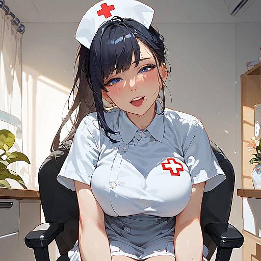 Anime Style Nurse Sitting in Office