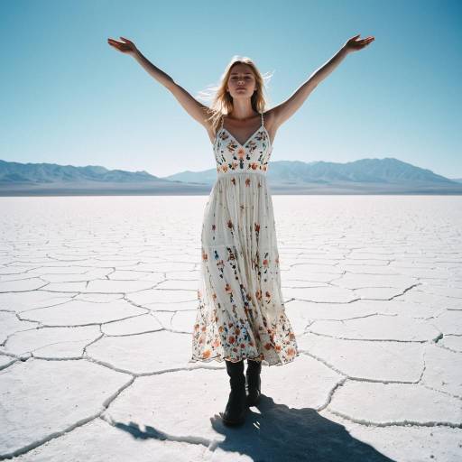 Woman in Floral Dress on Salt Flats