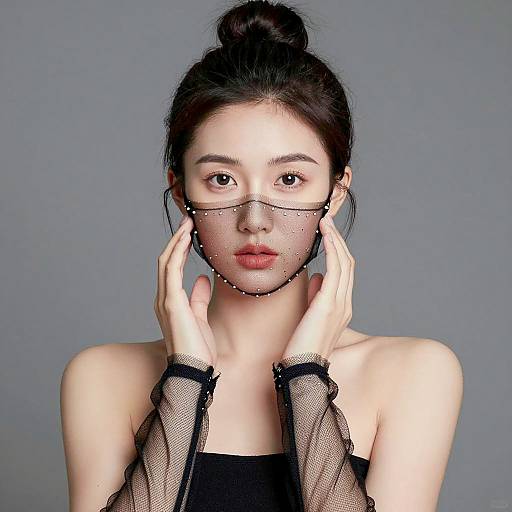 Young Woman Wearing Sheer Black Mesh Mask