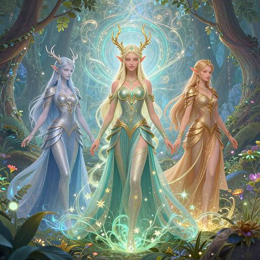 Elegant Eladrin Elves in Mystical Forest