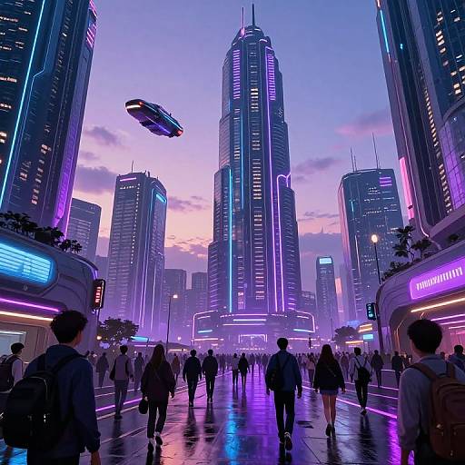Boho Futuristic Neon Cityscape Dusk