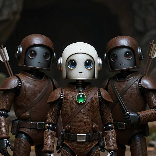 Three Humanoid Robots in Dim Cave