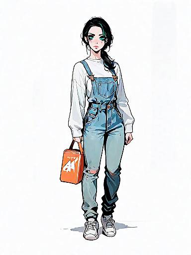 Casual Woman with Overalls and Orange Bag