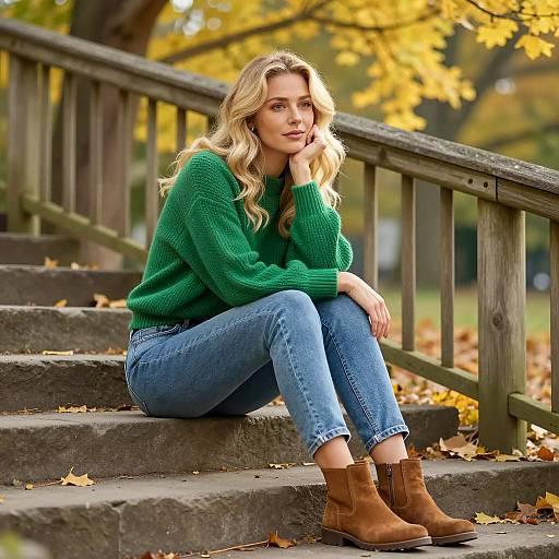 Contemplative Blonde Woman in a Park