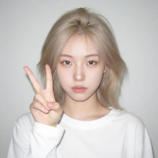 Ethereal Blonde Woman Making Peace Sign