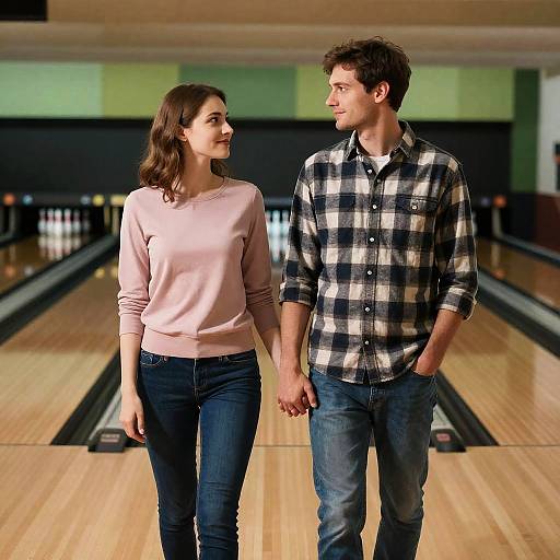 Couple Holding Hands in Bowling Alley
