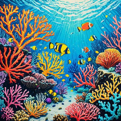 Children's Crayon Drawing of Colorful Coral Reef