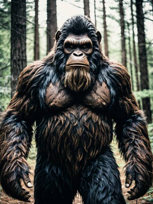 Man in Realistic Bigfoot Costume in Forest