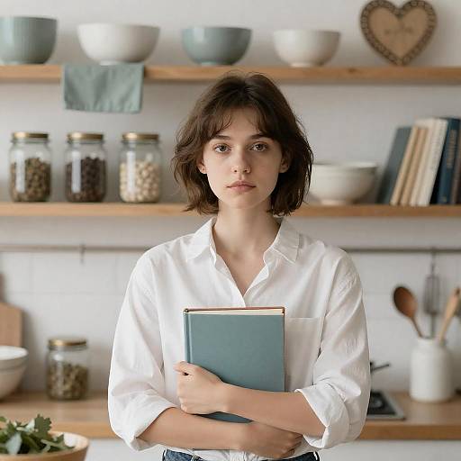 Young Woman in Cozy Kitchen Setting