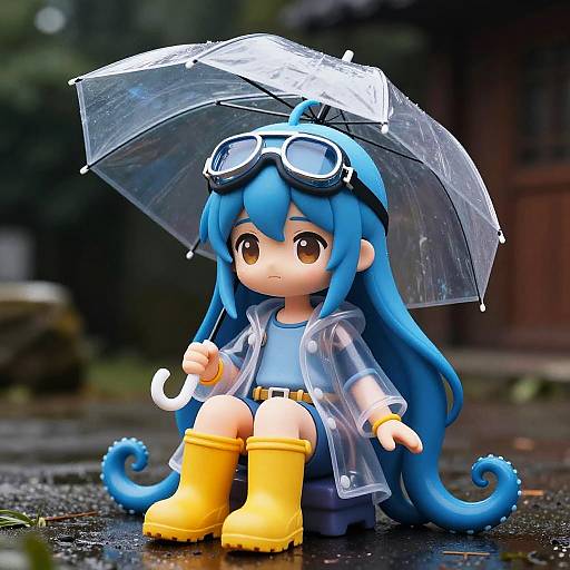 Chibi Blue-Haired Girl With Tentacle Hair
