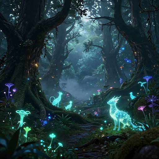 Bioluminescent Fantasy Forest Scene