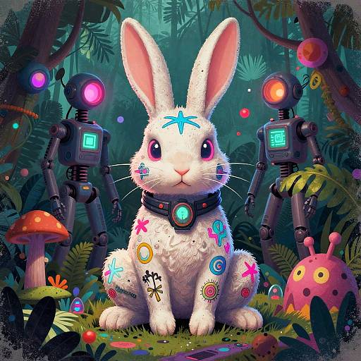 Cyberpunk Rabbit in Neon Jungle