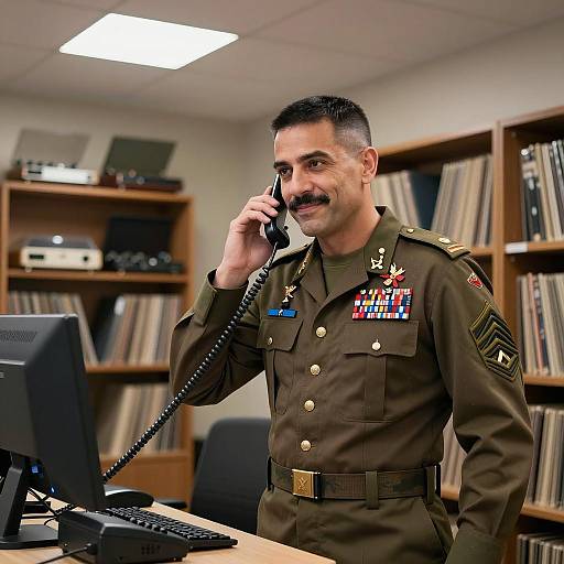 Military Officer Using Office Phone