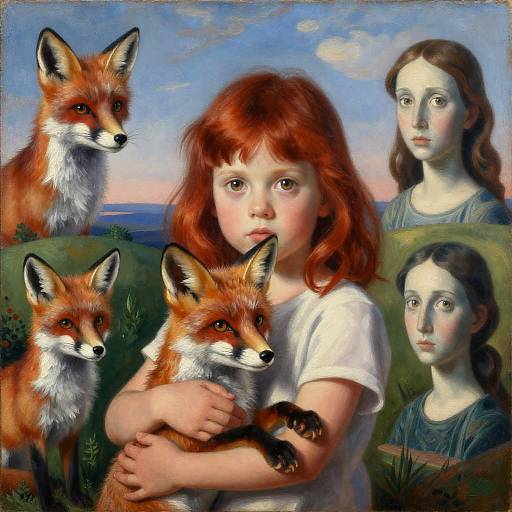 Hazel-Eyed Child Holding Albino Fox