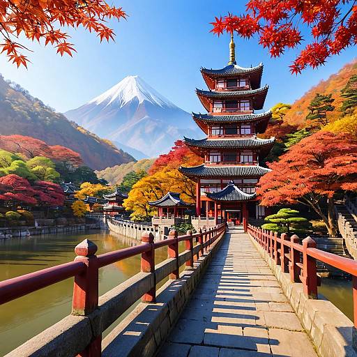 Autumn Scene with East Asian Architecture