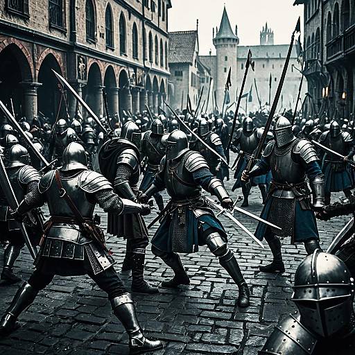 Simulated Medieval Battle in Cyberpunk Hyperrealism