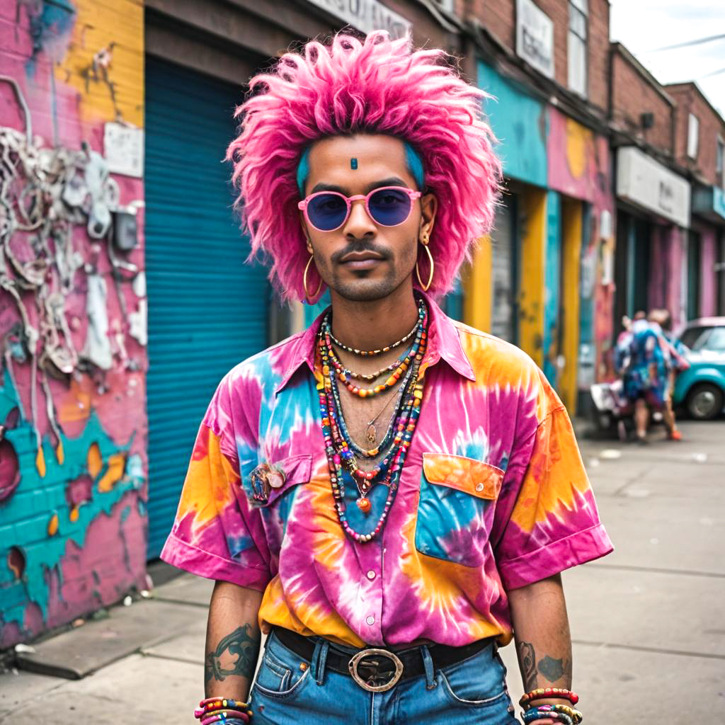 Vibrant 70s Street Performer Imagery