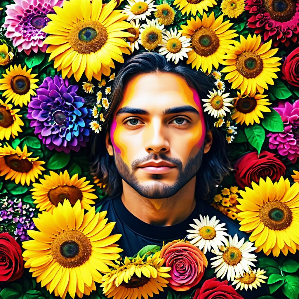 Vibrant Floral Portrait of a Man