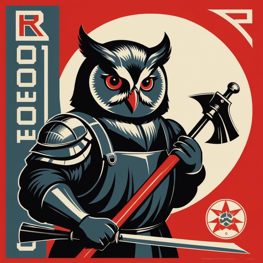 Diligent Blacksmith Owl in Retro Style