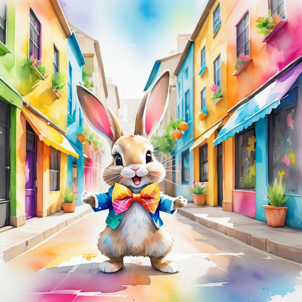 Playful Rabbit in Colorful Street Scene