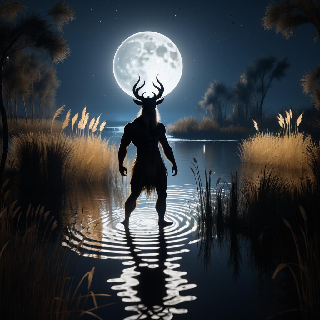 Cinematic Satyr by Moonlit Lakeside