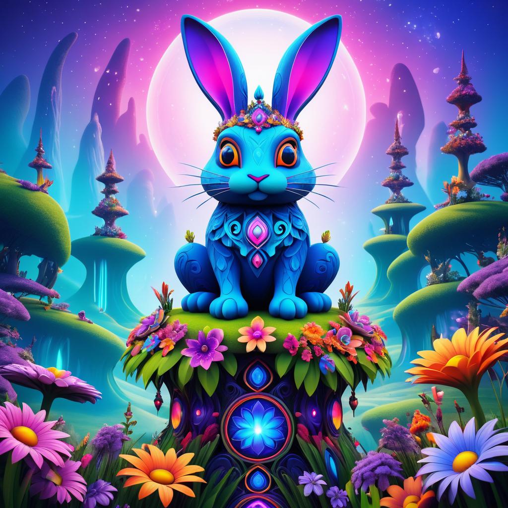 Surreal Rabbit atop a Vibrant Totem