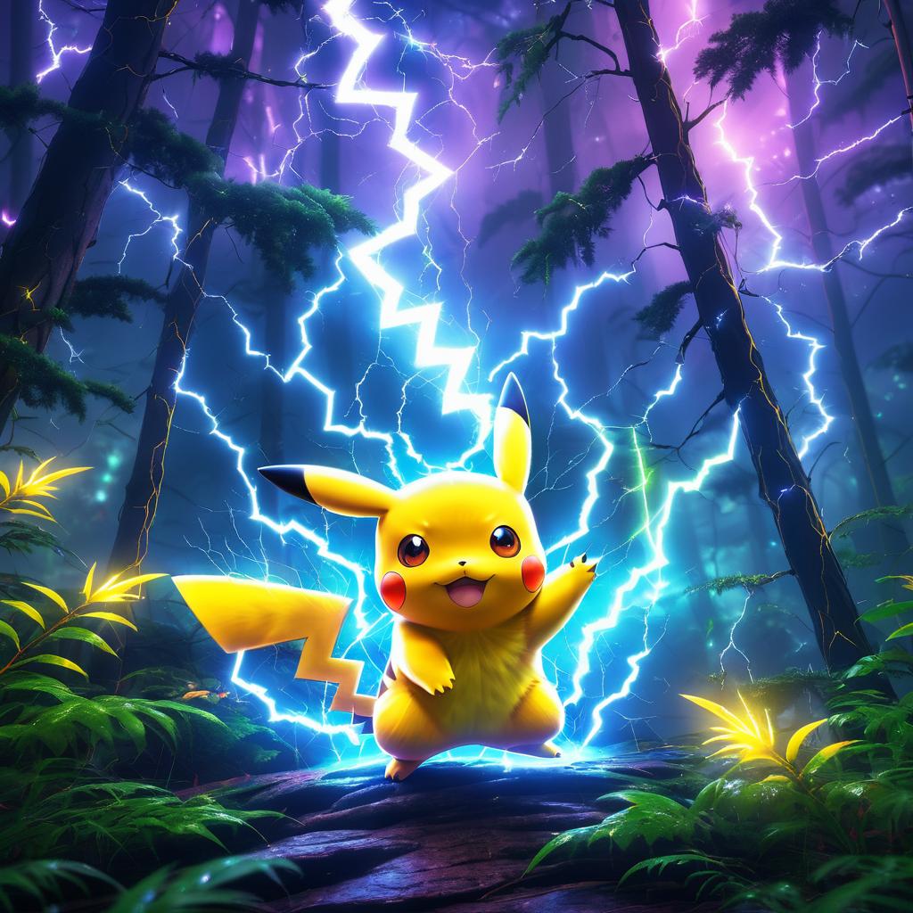 Vibrant Pikachu in Thunderstorm Art