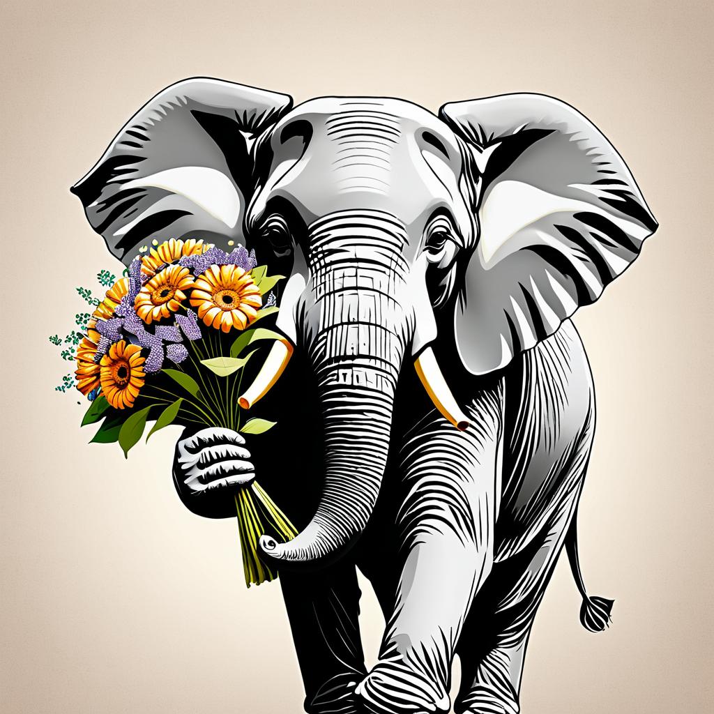 Elegant Elephant with Bouquet Display