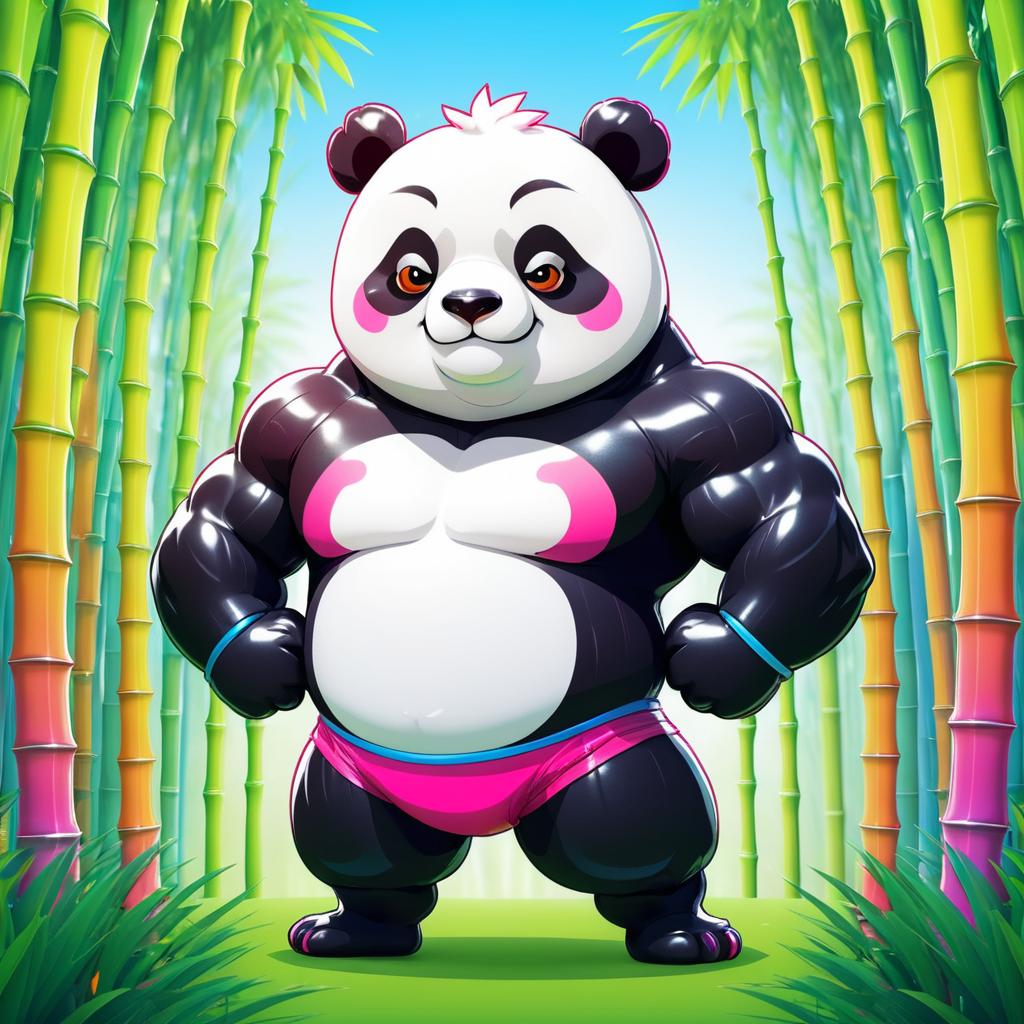 Buff Panda in a Colorful Bamboo Grove