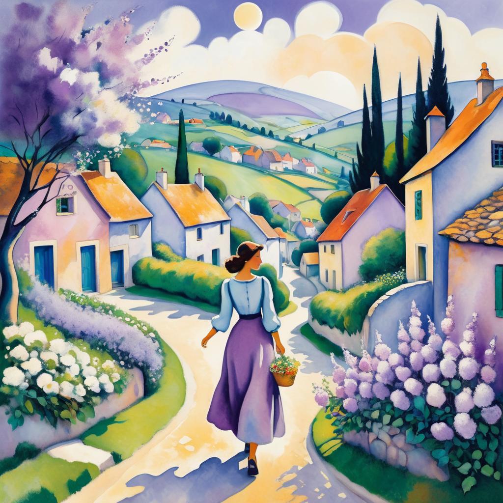 Chagall-Inspired Village Stroll Illustration