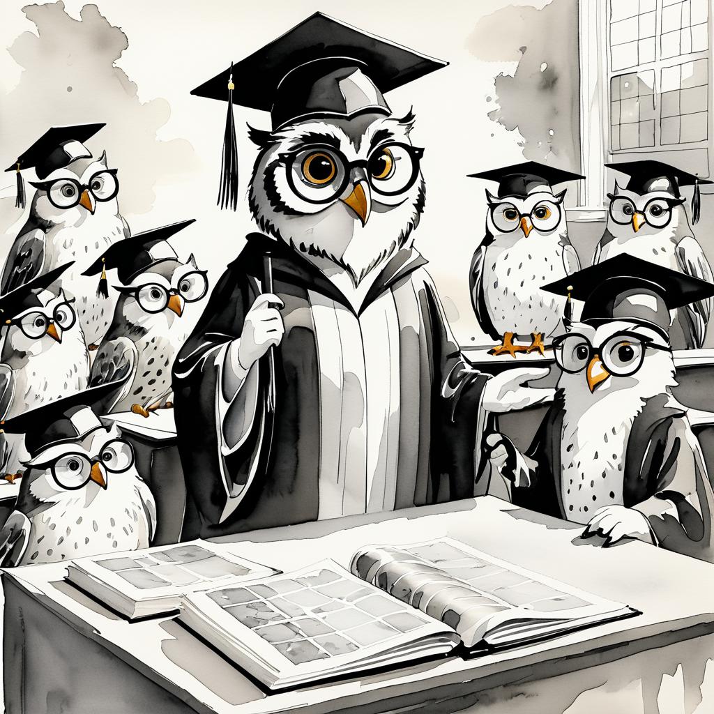 Whimsical Owl Teacher in Graduation Cap