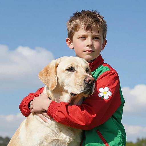 Boy and Dog Under a Blue Sky