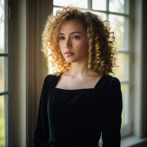 Young Woman in Black Velvet Gown by Window