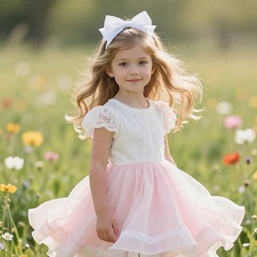 Young Girl in Sunny Flower Meadow