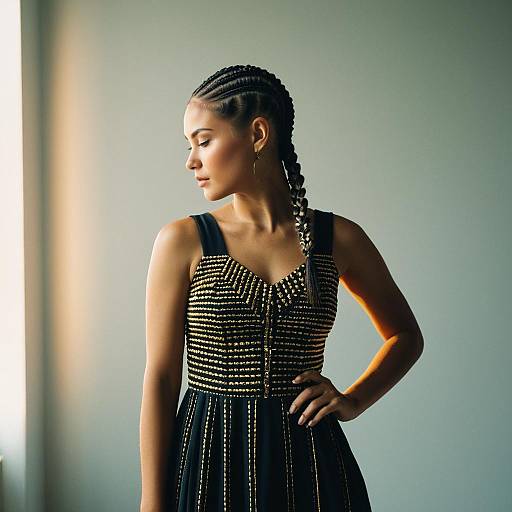 Cornrows Elegance: Golden Hour Editorial Portrait