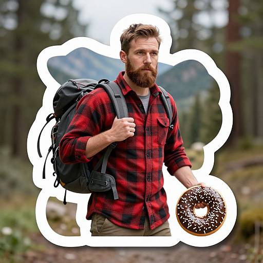 Bearded Hiker with Donut Sticker