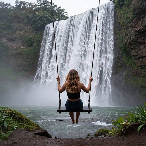 Woman on Swing by Waterfalls