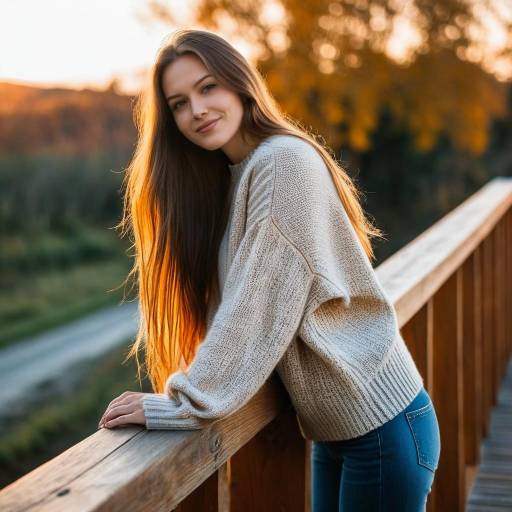 Young Woman Leaning on Wooden Railing Outdoors