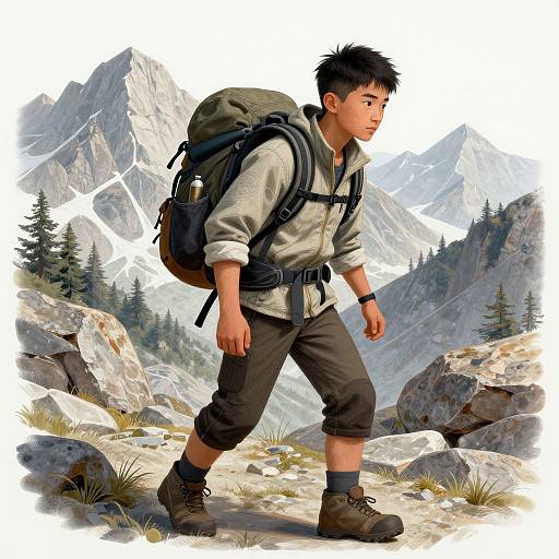 Asian Boy Trekking Rocky Mountains