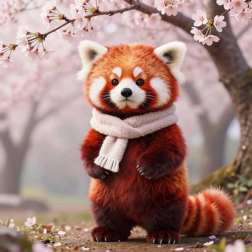 Whimsical Red Panda Amid Cherry Blossoms